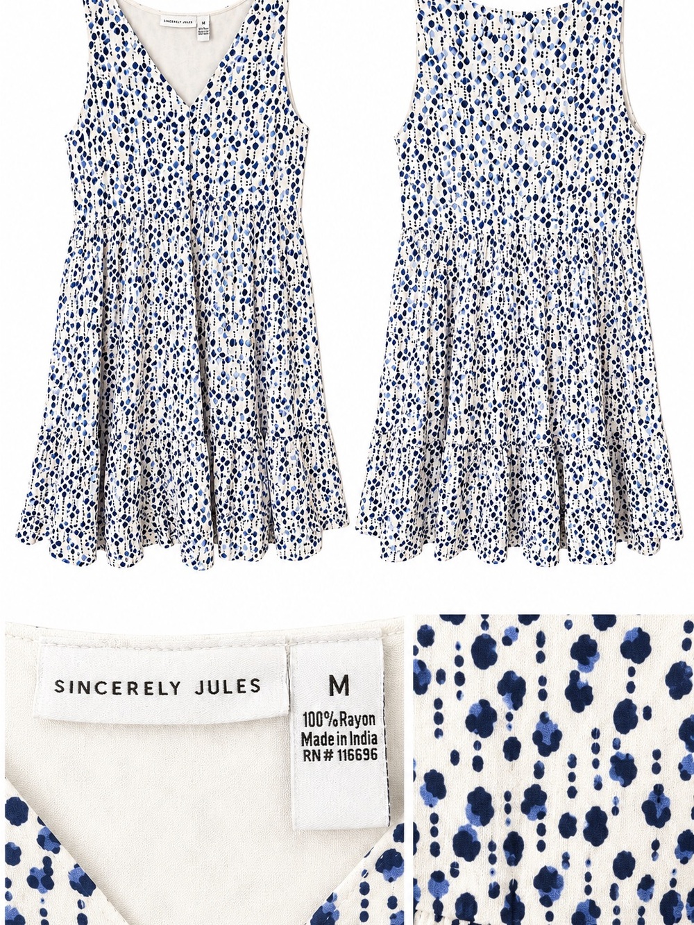 Sincerely Jules Blue Dot Tiered V-Neck Mini Dress